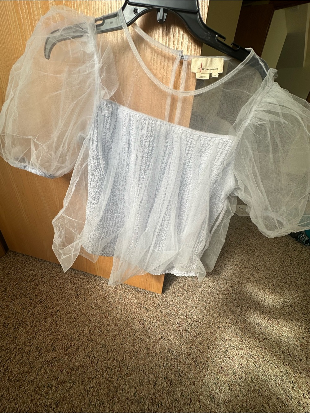 Anthropologie Light Blue Sheer Puff-Sleeve Blouse